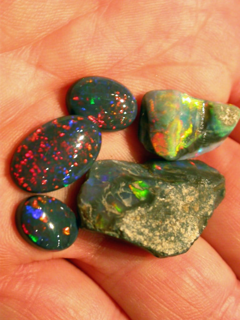 Black Opal rough and cut